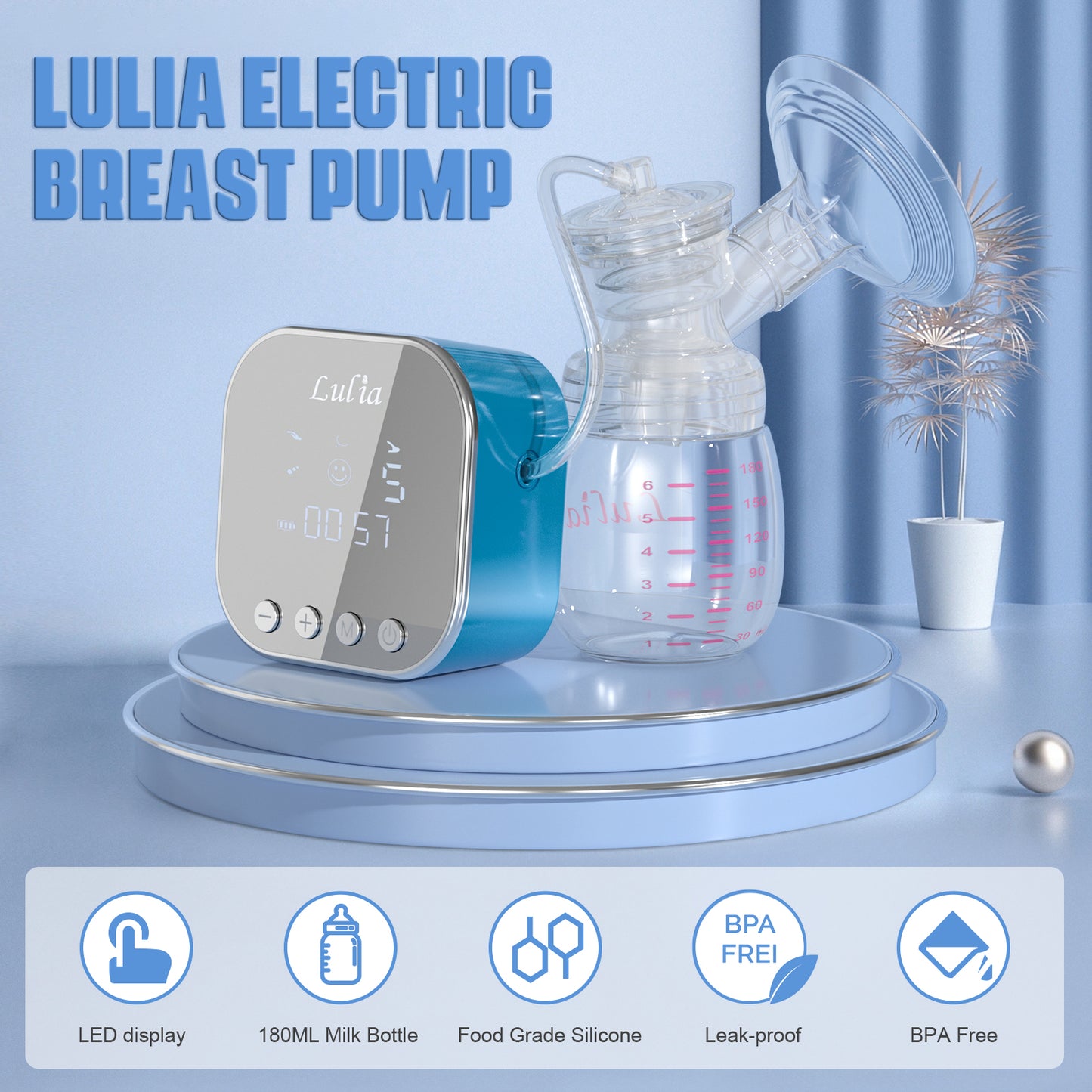 LU-01 Lulia Double Breast Pump with 4 Bra pads(Blue)